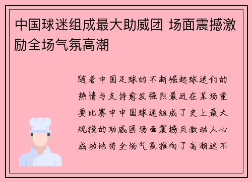 中国球迷组成最大助威团 场面震撼激励全场气氛高潮